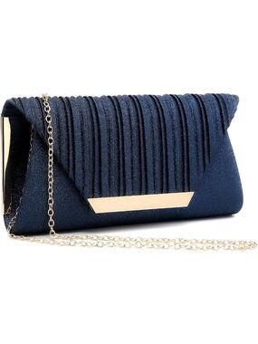 Women’s Navy Blue1 Clutch Purse With Detachable Chain Wedding Formal Evening Bag